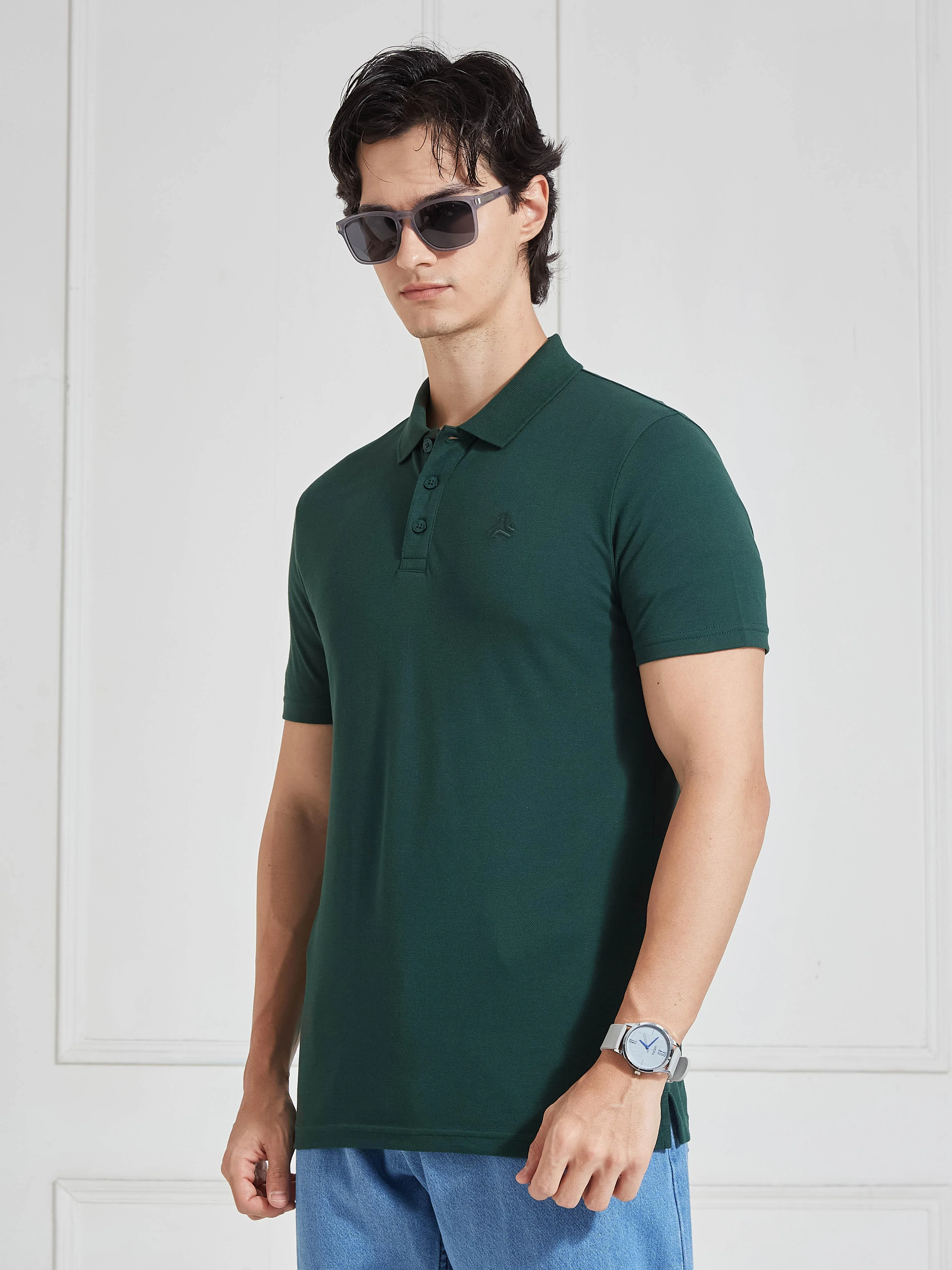 Men's Mauve Solid Polo Collar T-Shirt