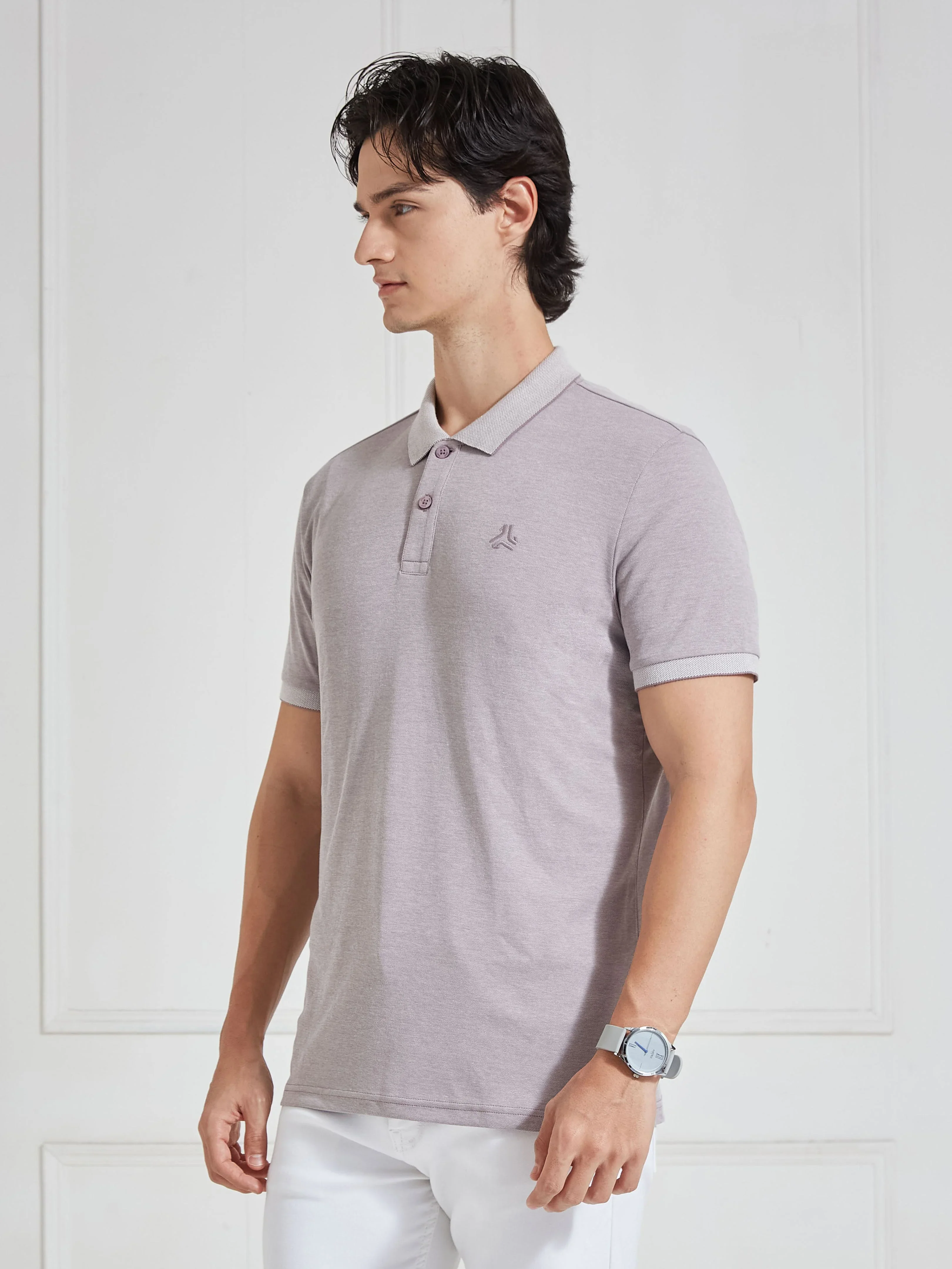 Men's Teal Solid Polo Collar T-Shirt - Image 2