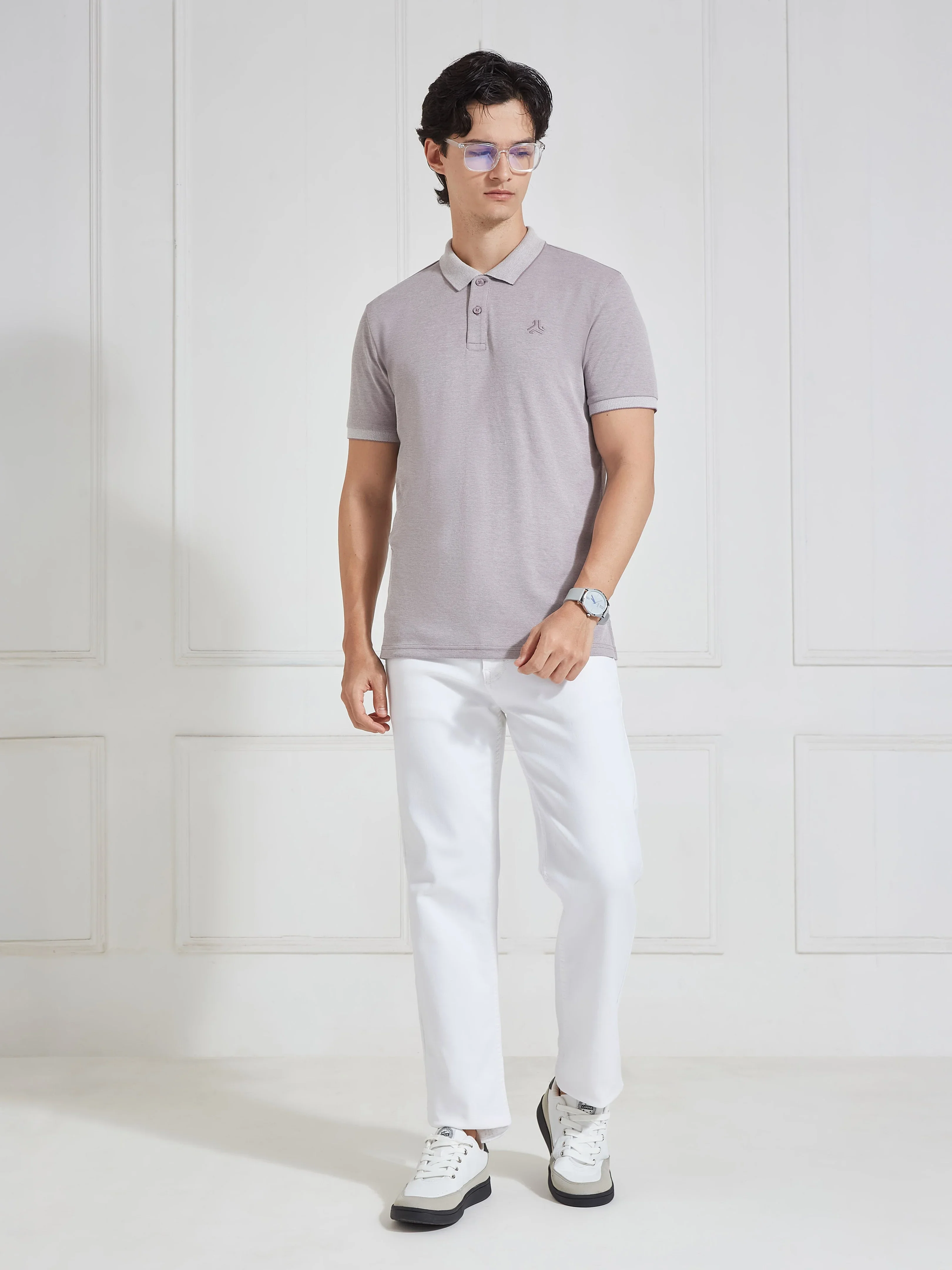 Men's Teal Solid Polo Collar T-Shirt - Image 5